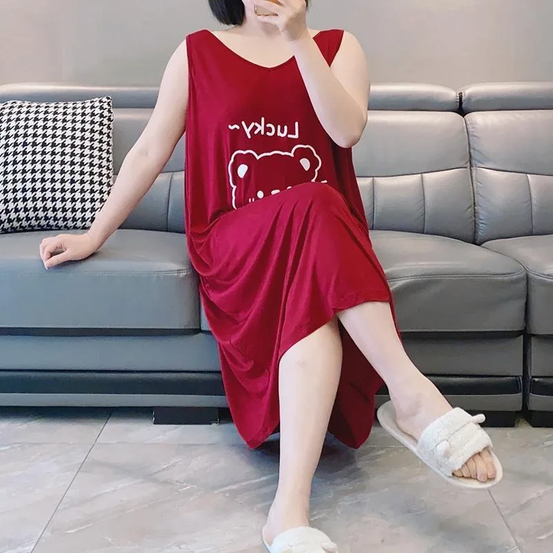 150kg Extra Large Size Suspender Nightdress Women\'s Summer Thin Long Sleepshirt Sleeveless Sleepwear Soft Night Shirts Pajamas