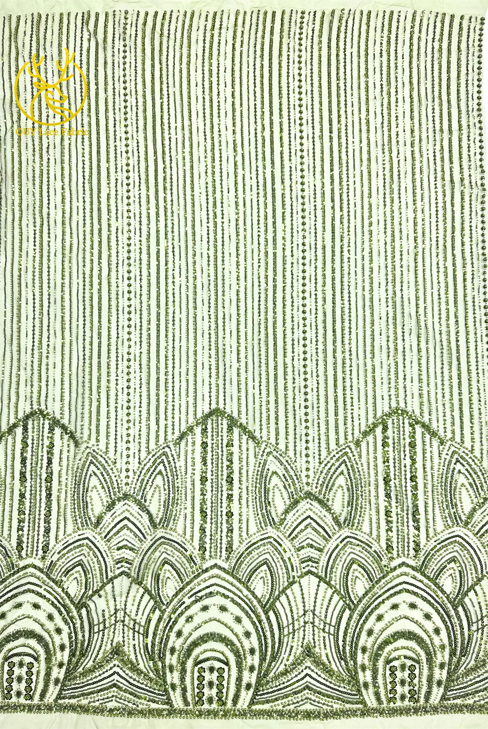 Green African Beaded Lace Fabric 2026 High-Quality French Nigerian Sequined Lace Fabric Party Dress Sewing Material 5 Yards