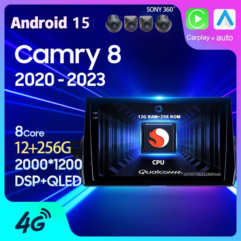 Android 15 Radio del coche para Toyota Camry 8 XV70 2020 2021 2022 2023 Carplay Auto GPS Multimedia WIFI + reproductor 4G 2 Din vídeo estéreo