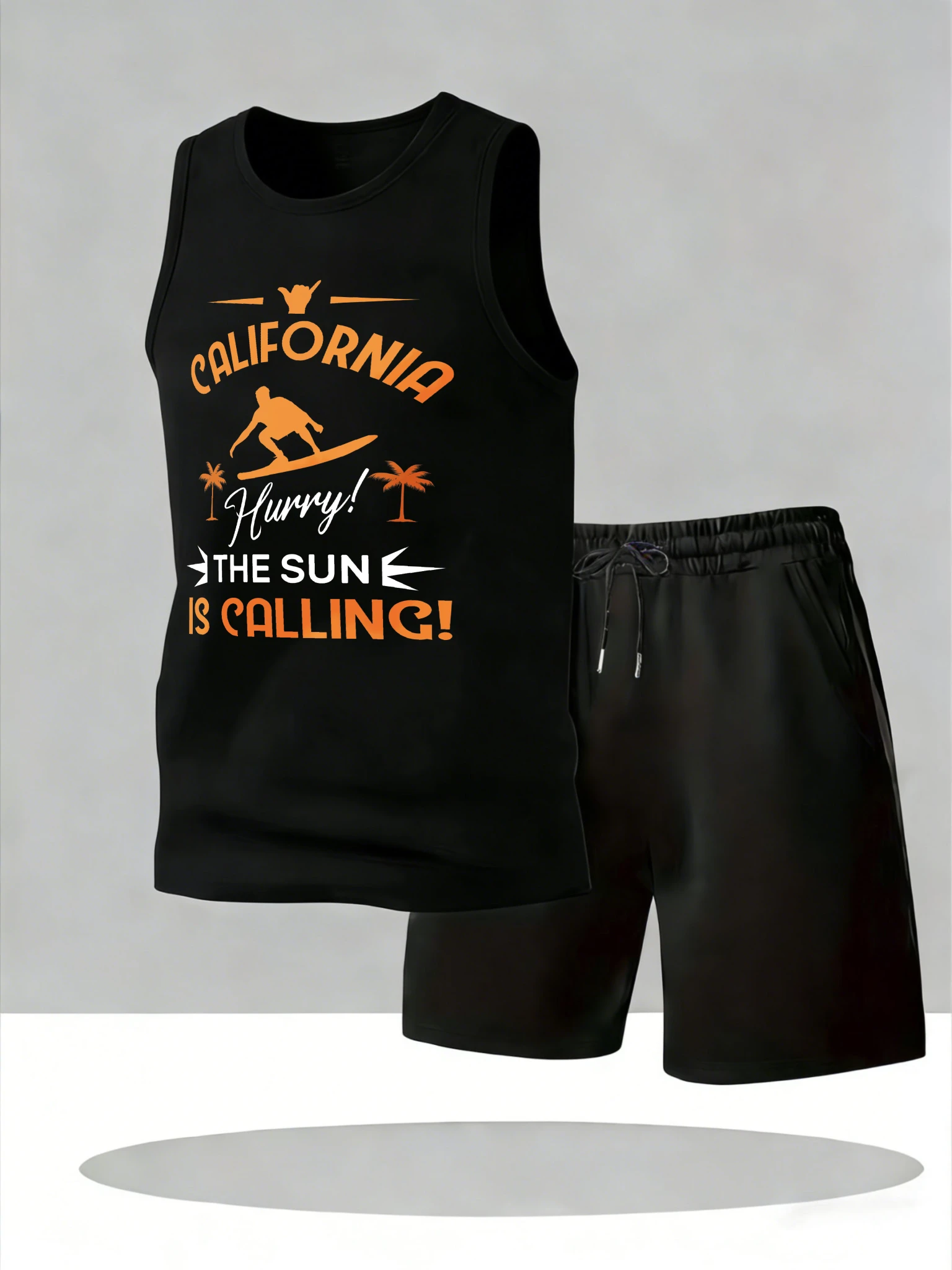 

Men's Tank Top Sets 2026 Summer Quick drying beach sports two-piece oversize clothing set Breathable running sports crewneck