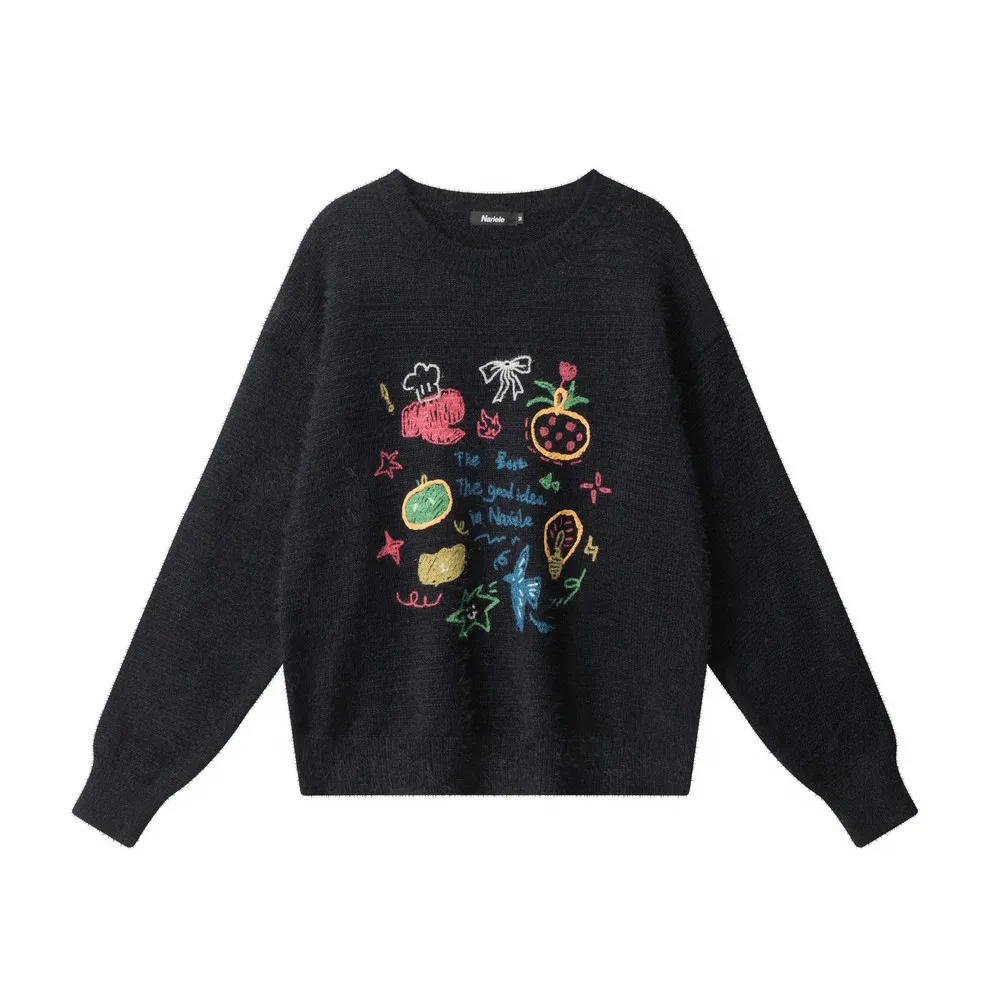 

Kawaii Cute Hairy Warm Cartoon Loose Sweaters Graffiti Knitted Winter Clothes Pullovers Tops for Women Girls Office Ladies Men