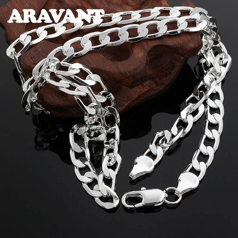 

Aravant 925 Silver 6MM 8MM Flat Necklace Chain For Men Women Wedding Jewelry Gifts