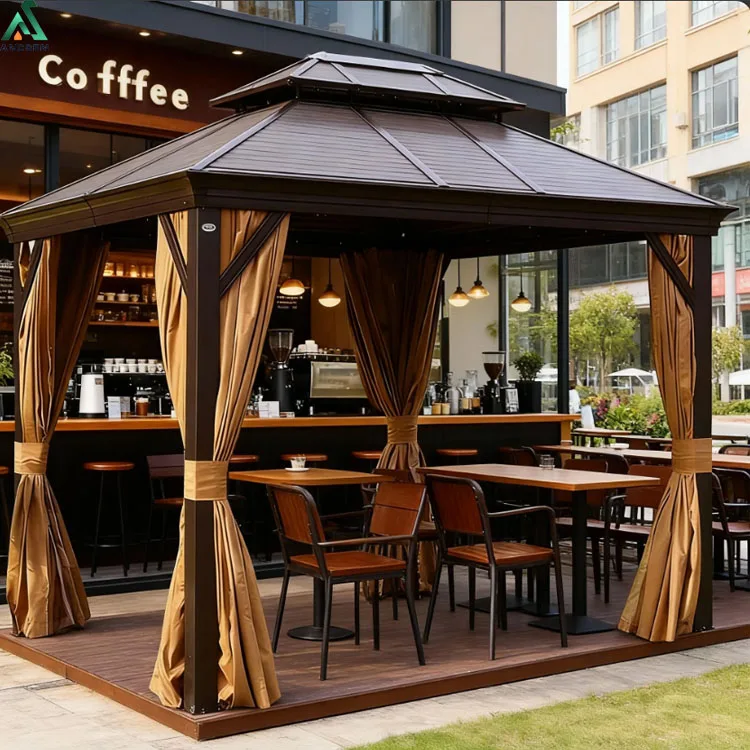 ANCSEM Modern Geometric Pavilion Diy Permanent Hardtop Gazebo for Outdoor Backyard Deck Poolside Shade Solution With Double Roof