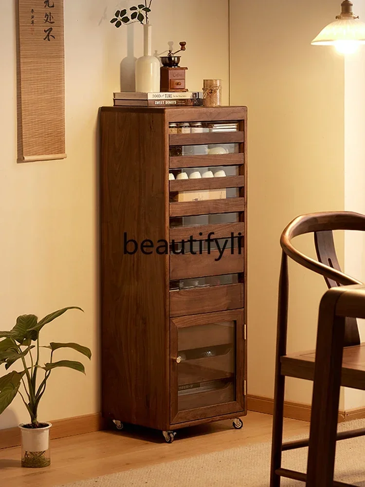 

North American black walnut Nordic simple storage cabinet household living room solid wood locker