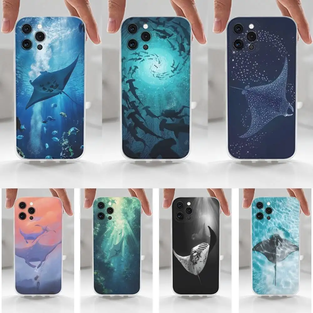 

Manta Ray Ocean Animal Case For iPhone 16,15,14,17,13,12,11 Plus,Pro,Max,XR,XS,X,7,8 Plus,SE,Mini,Transparent,Silicone Case