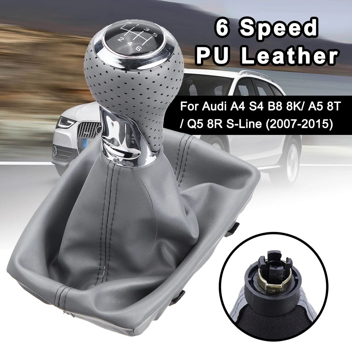 6 Speed Car Manual Gear Shift Knob PU Leather Boot Cover Gaiter Lever Shifter For  A4 S4 B8 8K/ A5 8T/ Q5 8R 07-15 S-Line