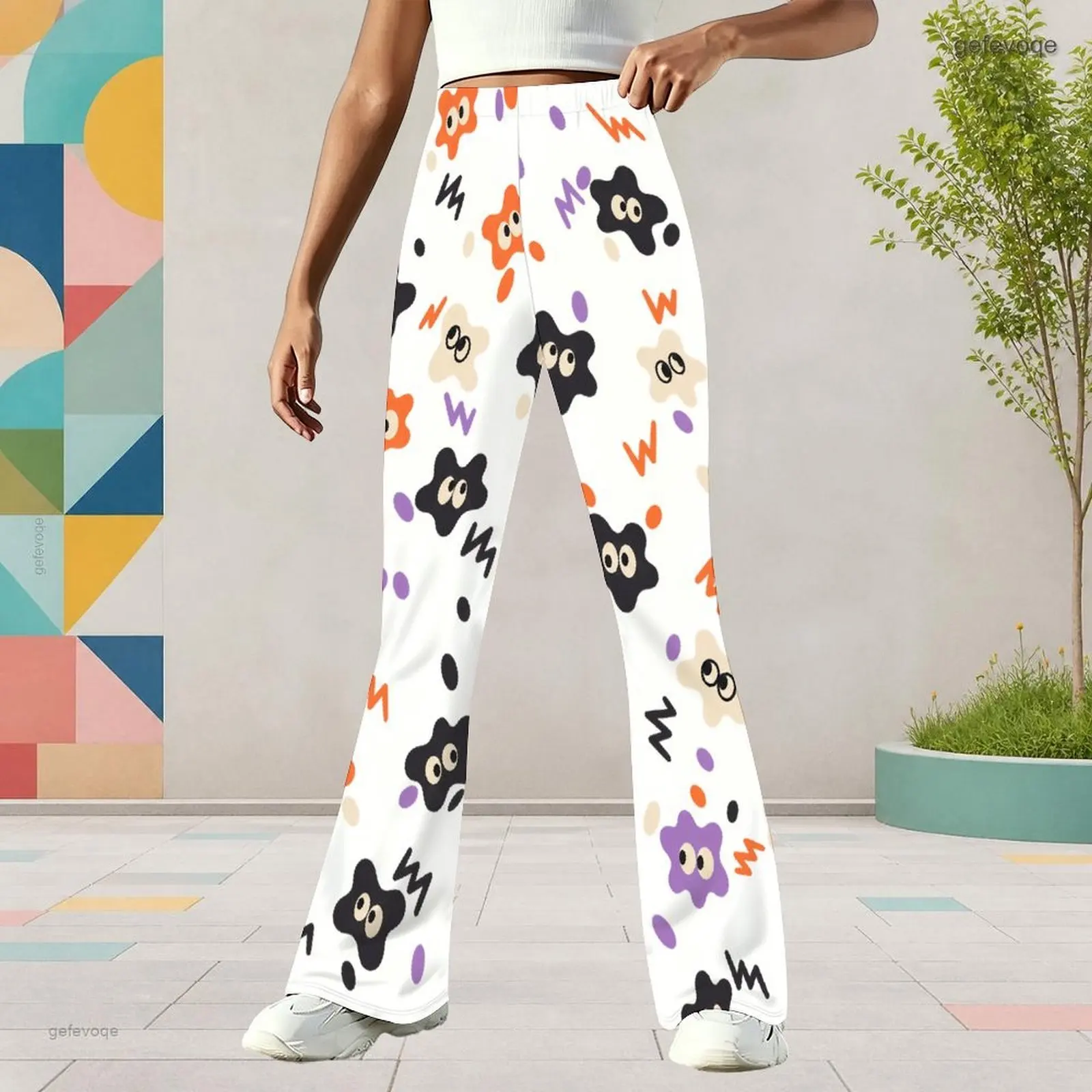 Autumn Graphic Print Girls Flared Pants Nature Inspired Children Clothing Fall Daily Wear