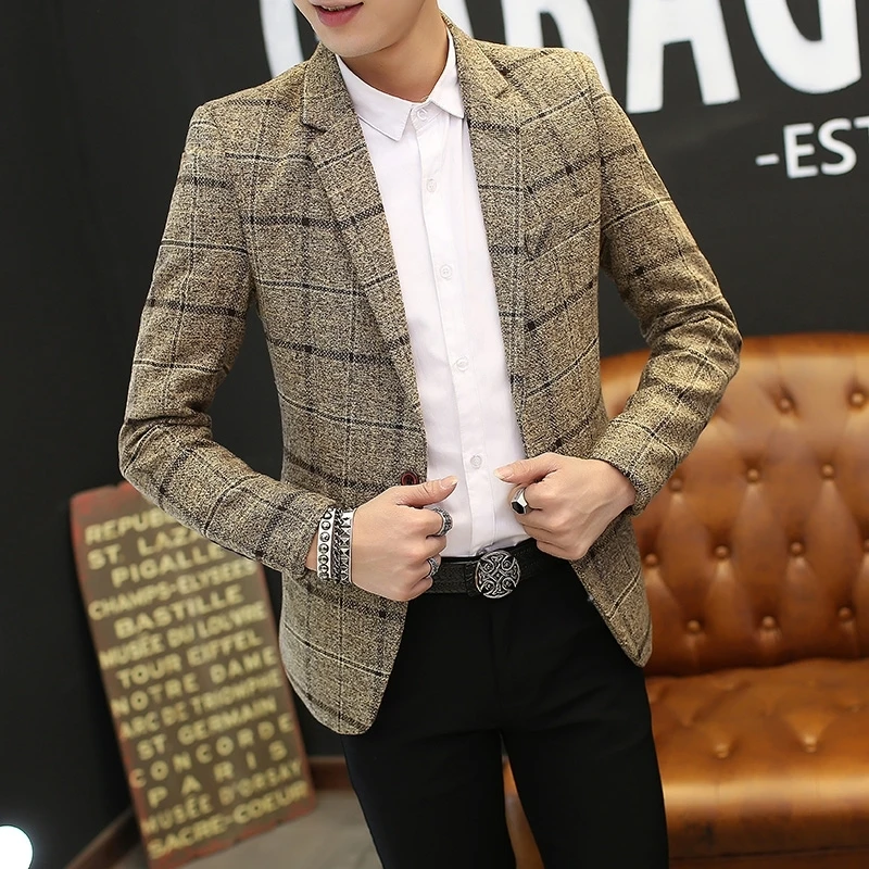 GELITAYIN Men's Jackets Blazers Wool & Blends Male Coats Slim Fit Lattice Y2k High Quality Vintage Deals Luxury Designer Origina