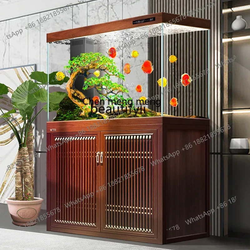 

Chinese aluminum alloy arowana tank gold crystal ultra-white glass bottom filter ecological no-change aquarium box living room