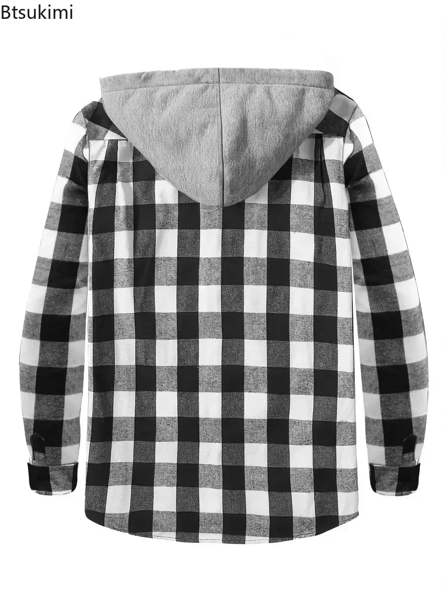 Spring Autumn Men's Plaid Shirts Loose Casual Long Sleeves Shirt Jackets Fashion Hooded Cardigan Coats Simple Sport Tops for Men