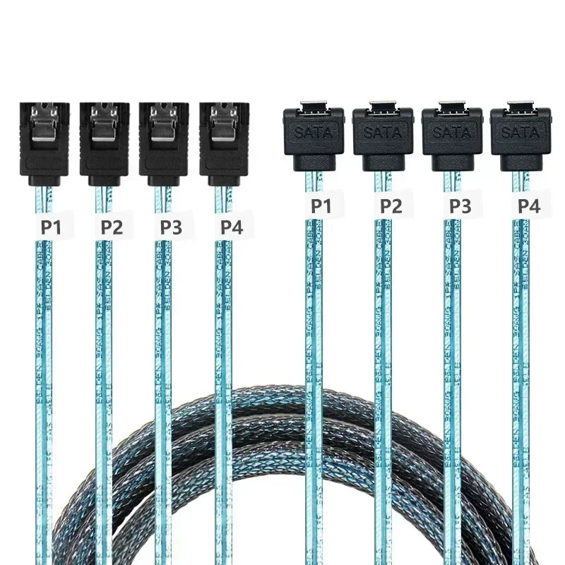 New SAS4.0 4SATA to 4SATA Internal Bend Right Angle SSD Solid State Drive Data Cable 4-port Sata