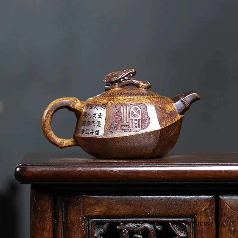 الإبداعية الصينية ييشينغ الأرجواني الطين إبريق الشاي اليدوية أوراق الخيزران براد شاي المنزلية الجمال الشاي Infuser غلاية Zisha طقم شاي 260 مللي #2