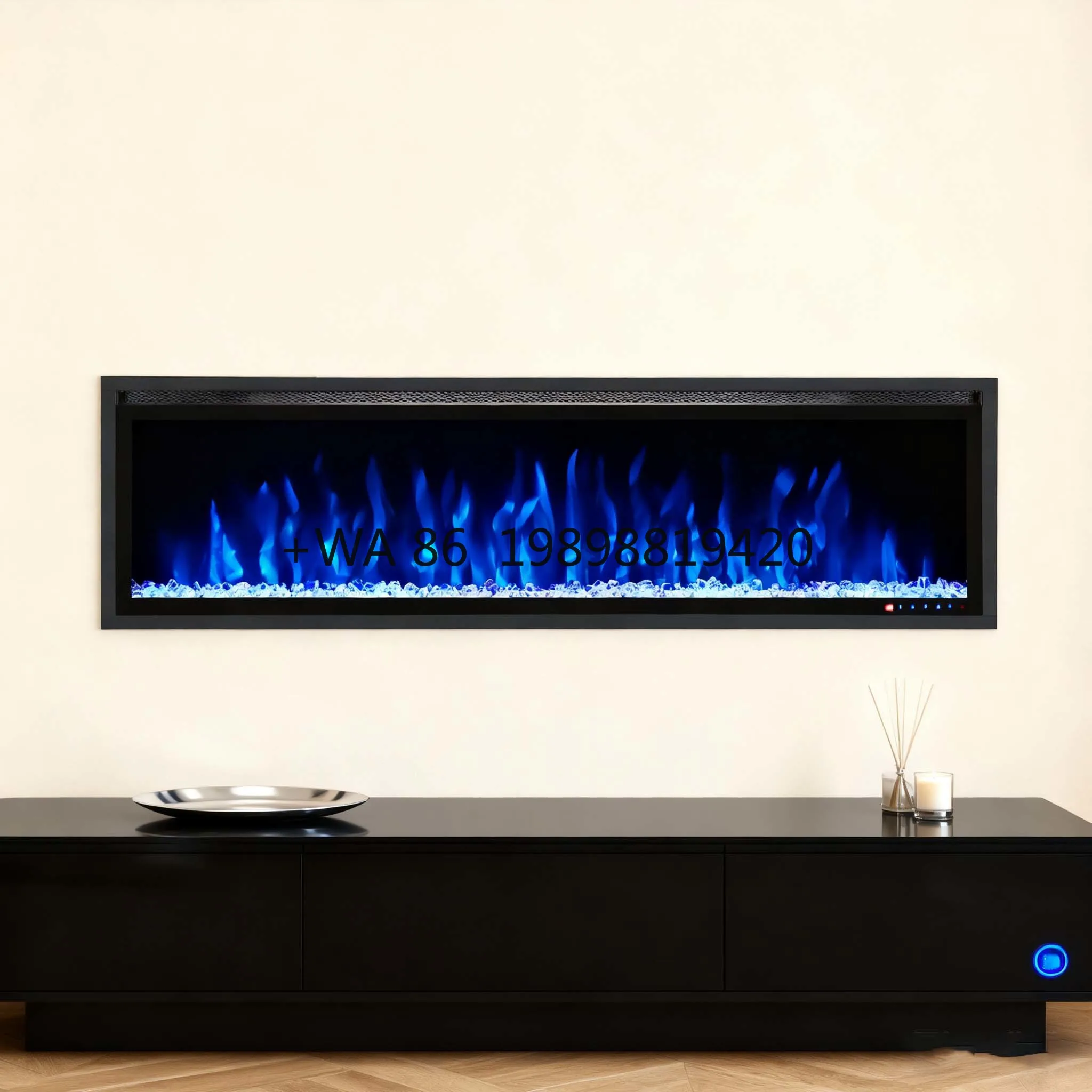 1500W 20-30℃ Temp Adjust Wall Mounted Remote Manual Control  Electric Fireplace for Bedroom