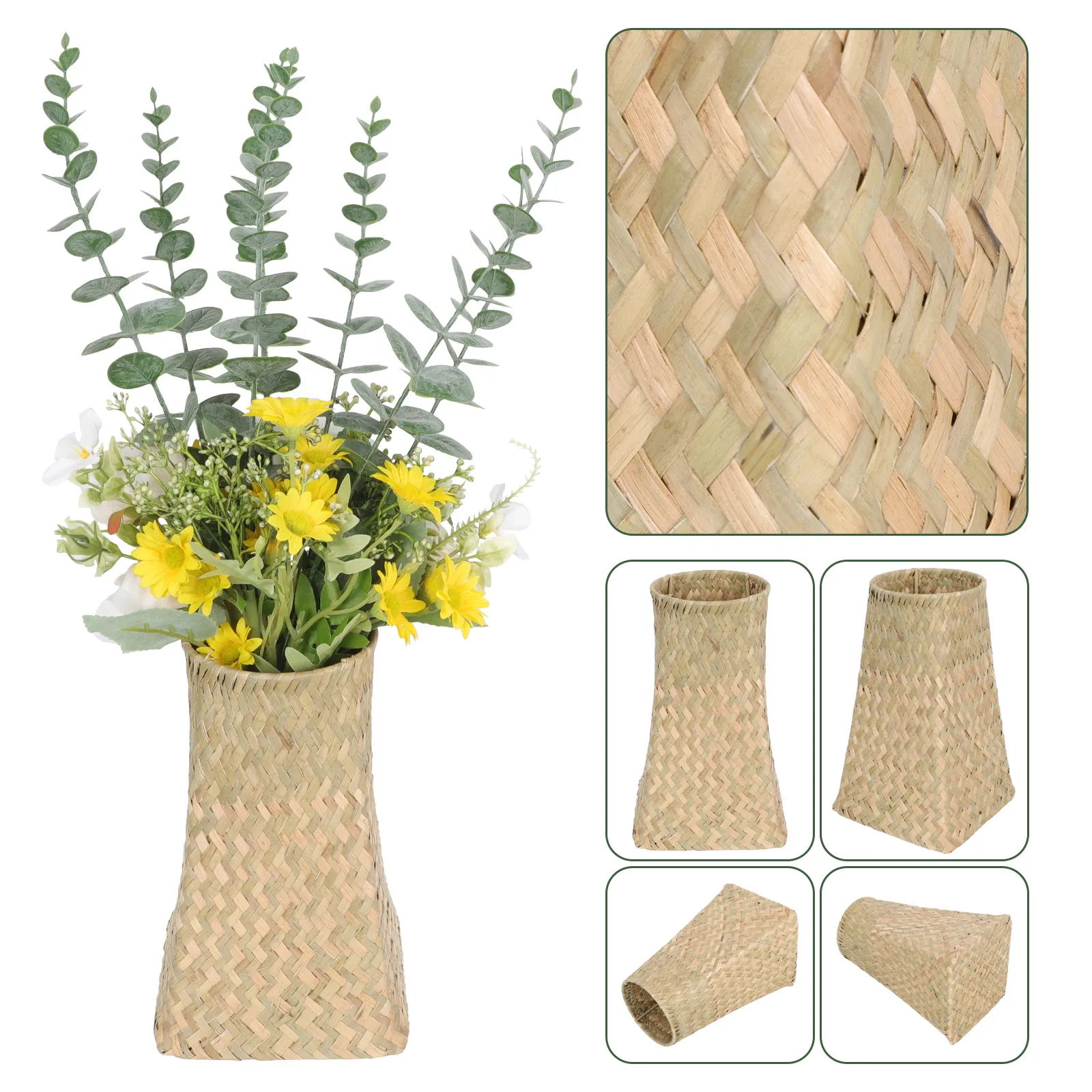 

Decorative Vase of Woven Dried Flowers Household Pot Desktop Pen Holder Stand Home Straw Stationery Organizer