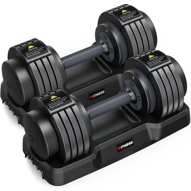 Bearbro 5LB to 55lb Adjustable Dumbbell for Home Gym Equipment, 5 in 1 Quickly Adjustable Weights Plates and Rack