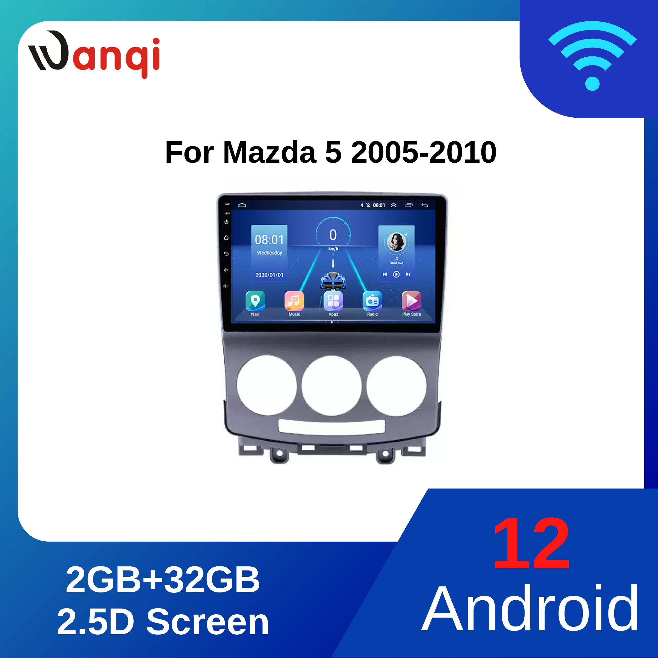 

Wanqi 2.5D Full Touch Screen Android 12 Car Radio DVD Player for Mazda 5 2005-2010 GPS Glonass Navigation Audio Video SWC