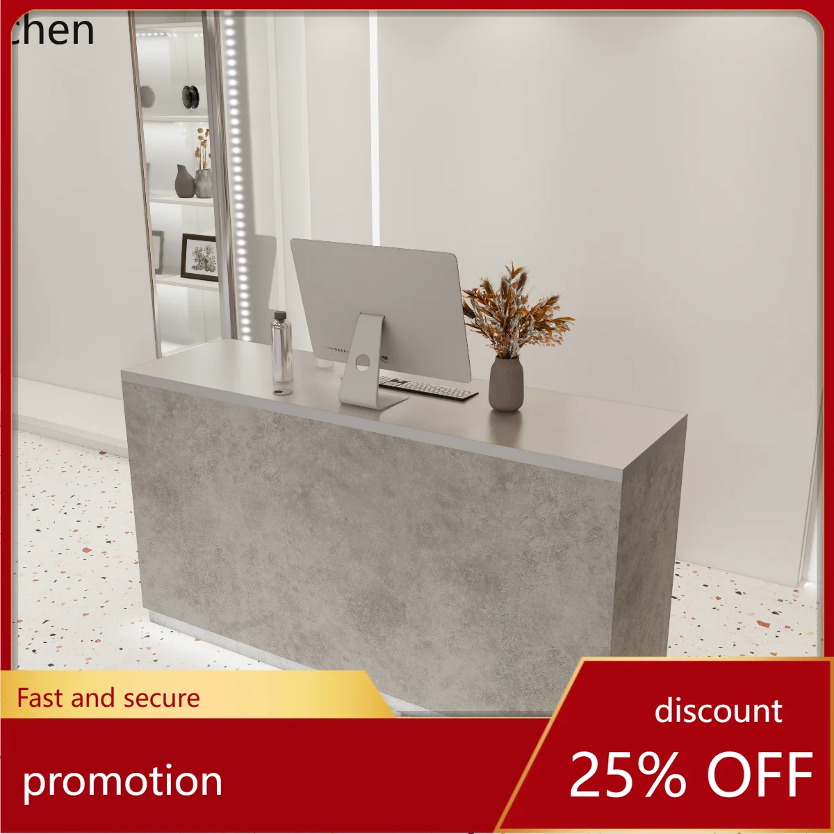 

CZ Women's Clothing Store Bar Counter Simple Modern Beauty Stainless Steel Front Desk Hair Salon Travertine Cashier Counter