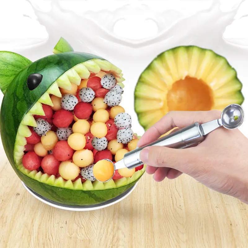 1PC  Fruit Digging Scoop Double-ended Stainless Steel Fruit Plate Maker