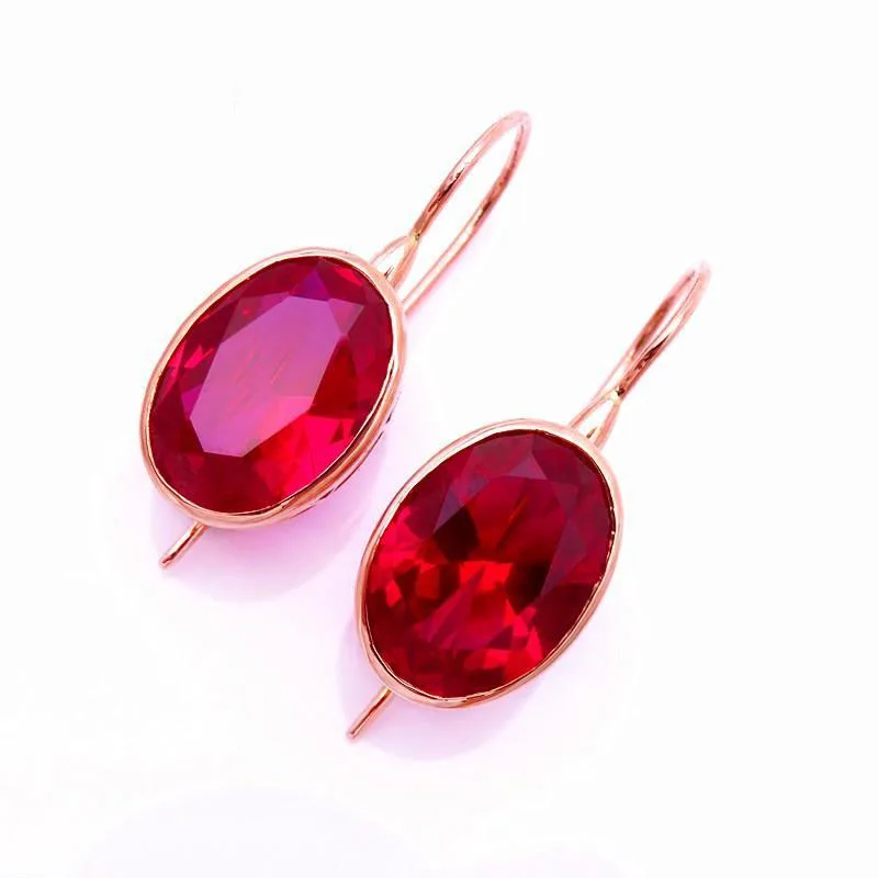 New 585 purple gold ear buckle plated with 14K rose gold inlaid oval ruby earrings for women luxury wedding jewelry gift