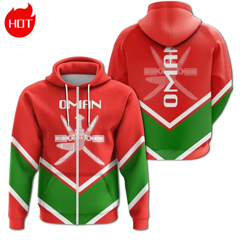 Oman Coat Of Arms 3D Printing Zip Up Hoodies The Sultanate Of Oman Map Flag Graphic Hooded Sweatshirts Fashion Pullovers Clothes