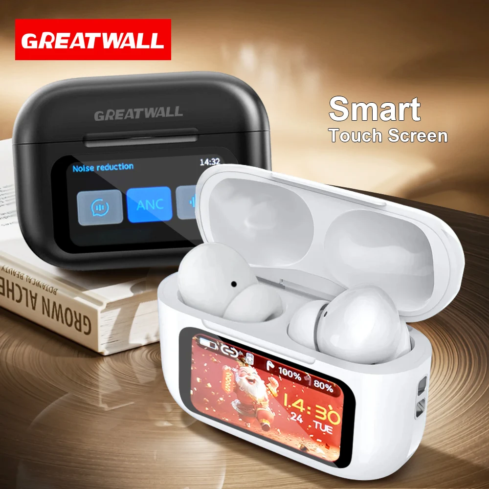 GREATWALL-auriculares inalámbricos con Bluetooth, cascos con reducción de ruido ANC, micrófono HD, llamadas, jugadores, Control de pantalla táctil LED, originales