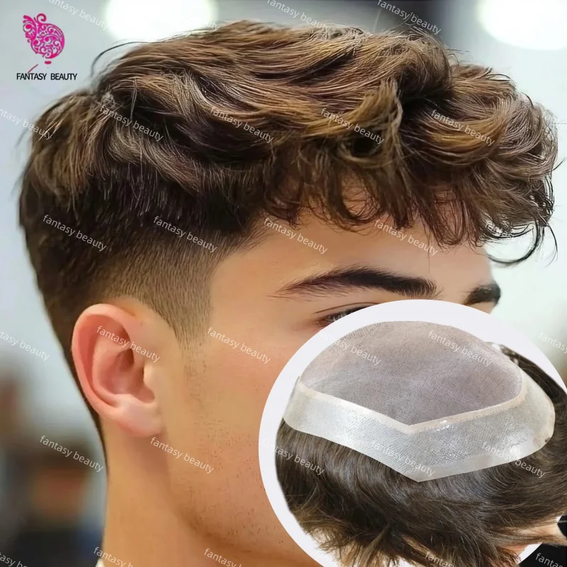 

Прочный мужской парик-накладка NPU Fine Mono из 100% натуральных европейских волос, черный, коричневый, светлый, с естественной линией роста волос, система замещения волос