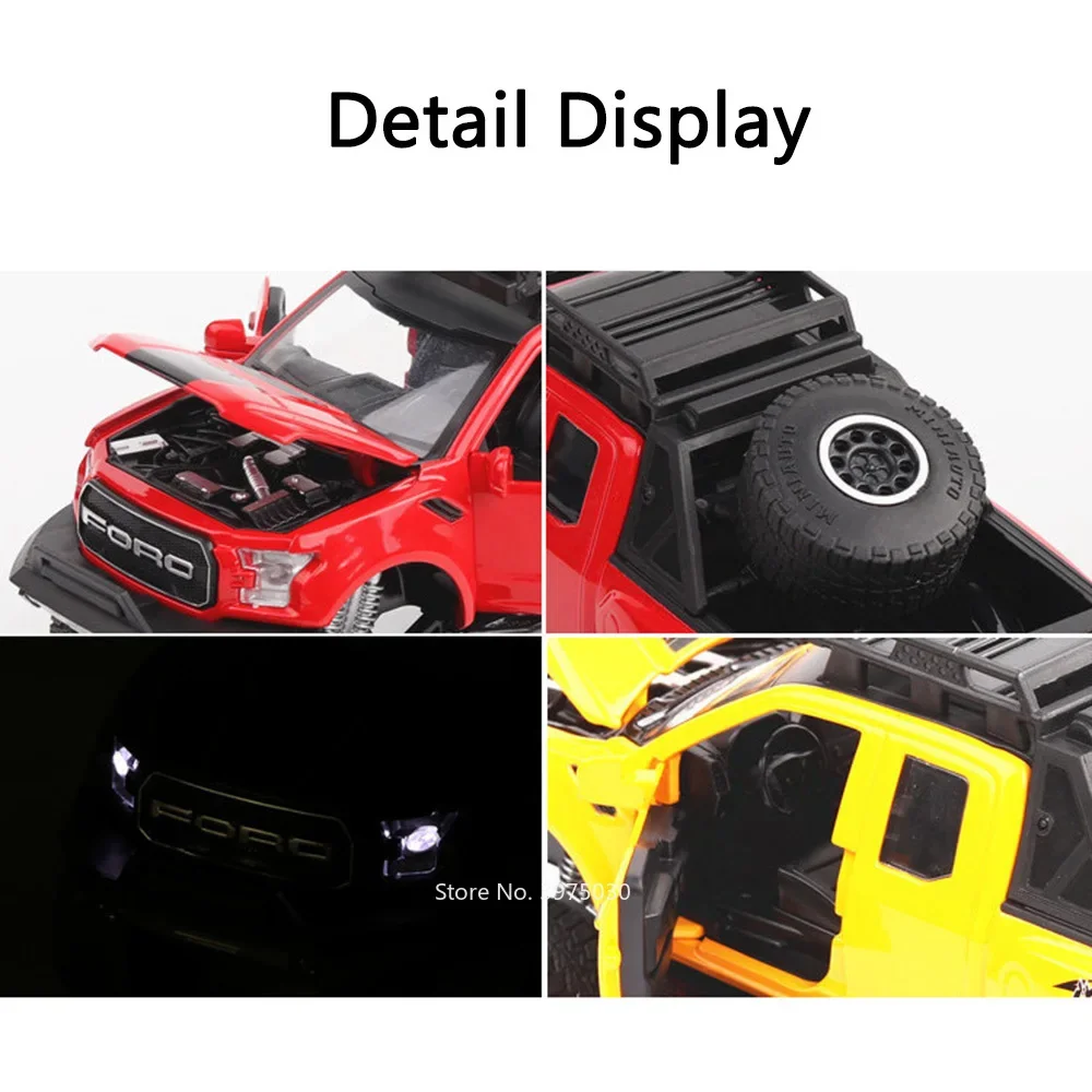 1:32 Scale F-150 SVT Raptor Alloy Diecast Models Cars Toys Doors Opened Off-road with Light Music Vehicles Boys Birthday Gifts