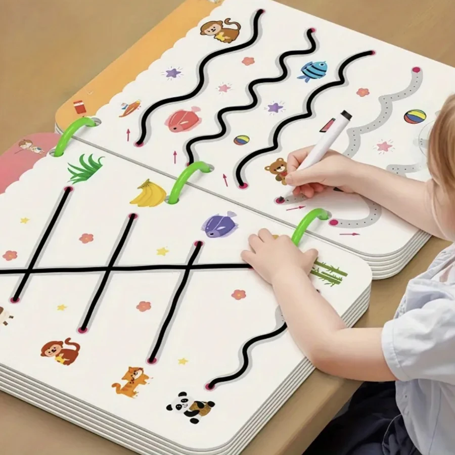 

64-страничная учебная книга, многоразовая тетрадь для практики, тренировочная волшебная рабочая тетрадь Монтессори для детей, образовательная книга