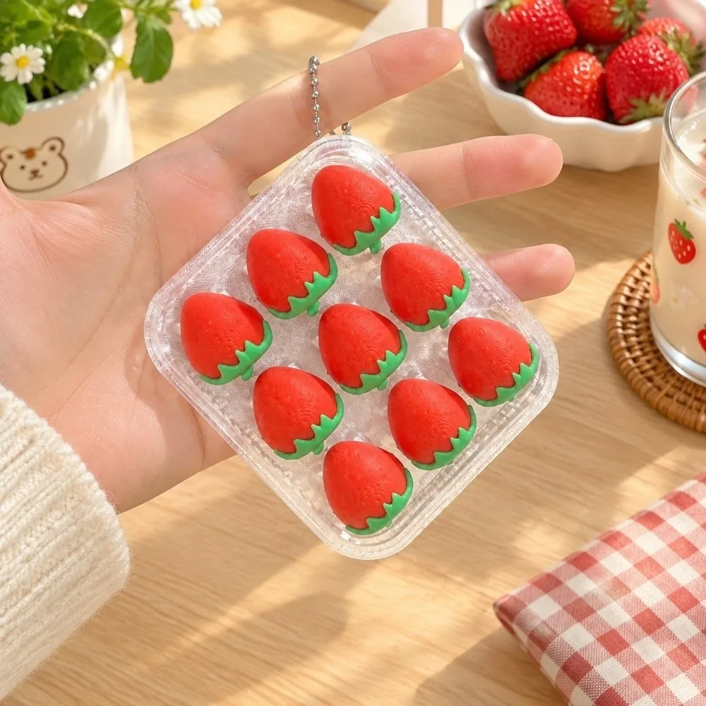 3D Printed Fruit Keycaps Clicker 9 Grids Relieve Stress Press Button Keychain Strawberries Egg Tart Sensory Clicker