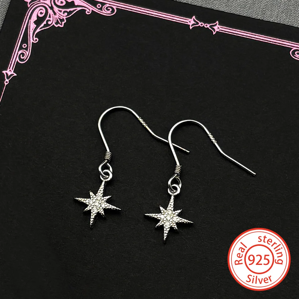 

Luxury 925 Sterling Silver Zircons Octagram Starburst Hook Earrings for Women Girl Gold Plated Drop Earrings Party Jewelry Gift