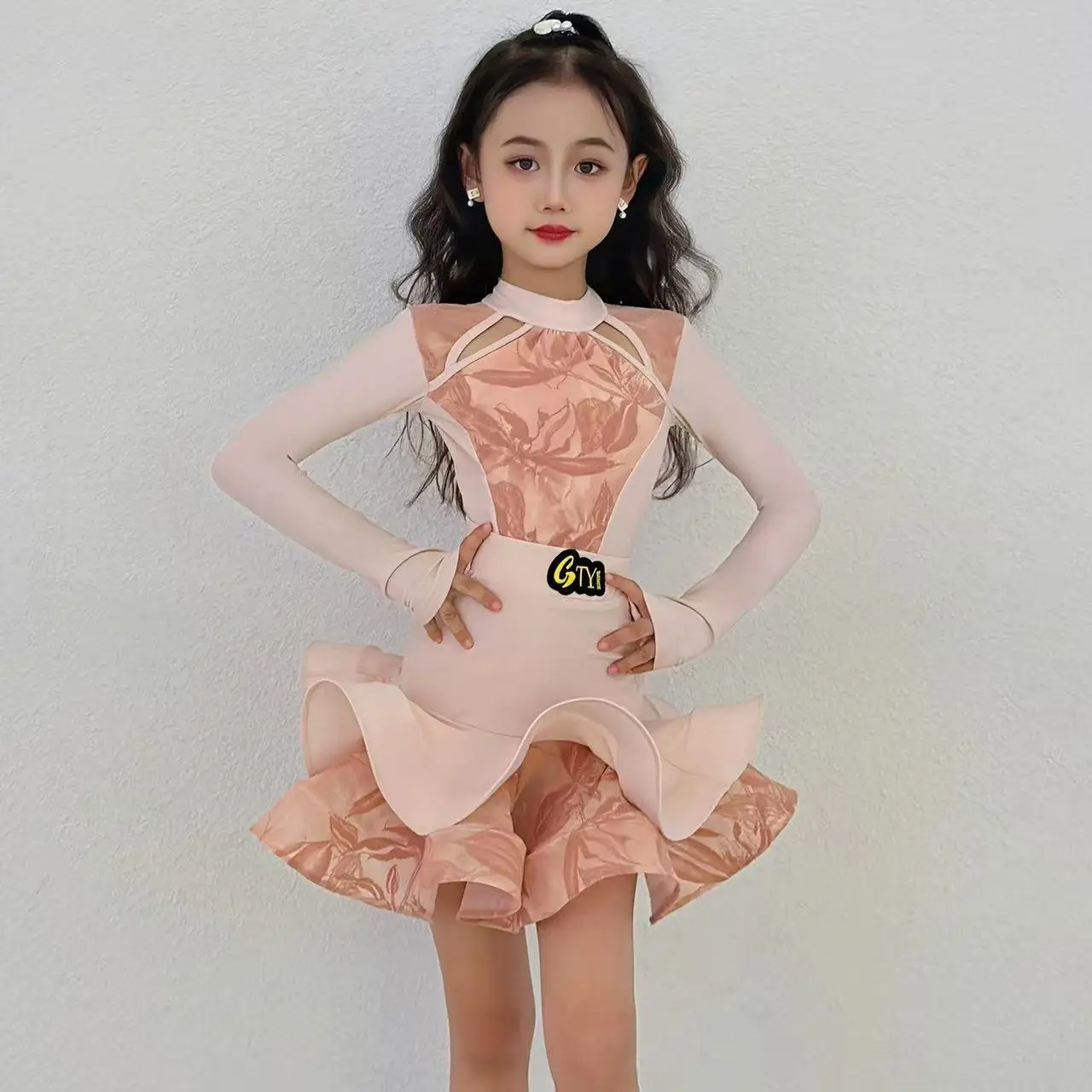 

2026 New Latin Dance Dress for Children Professional Cha Cha Rumba Tango Large Hem Skirts Girls Night Party Samba Salsa Clothes