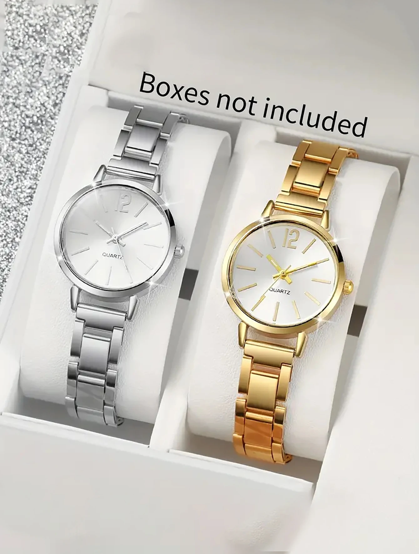 2PCS casual fashion Rhinestone alloy graduated ladies quartz watch set is the best choice for gifts