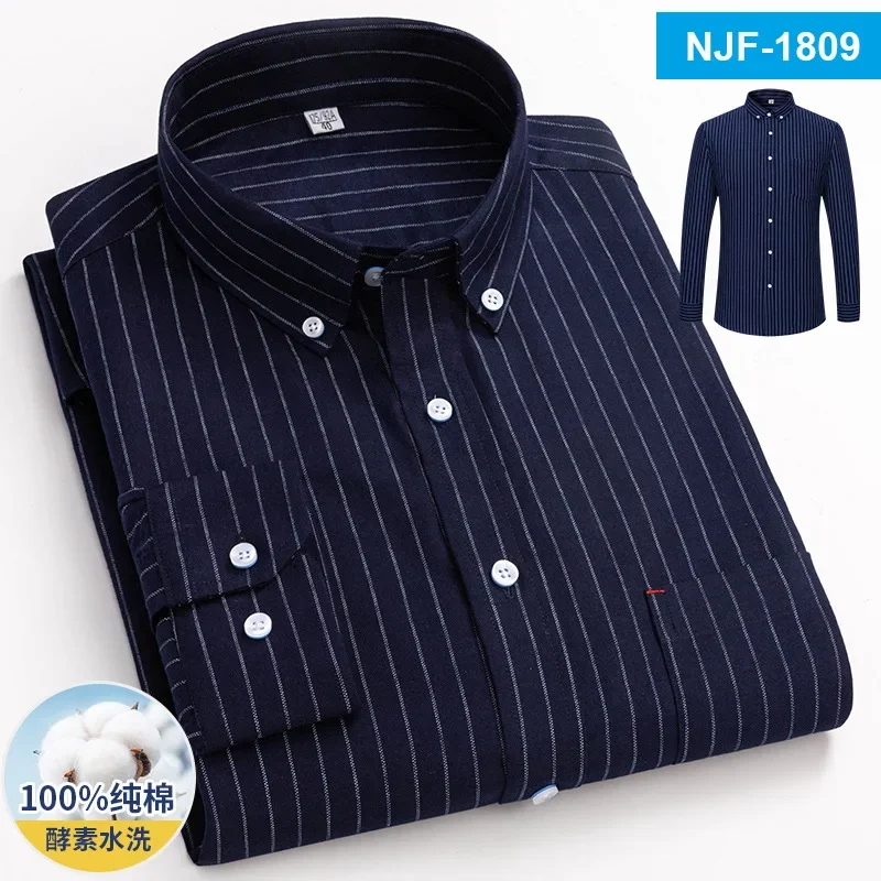 Incontra l'ultima camicia a quadri a maniche lunghe quattro stagioni da uomo in cotone Oxford textile camicia casual da uomo in cotone sciolto top Joker