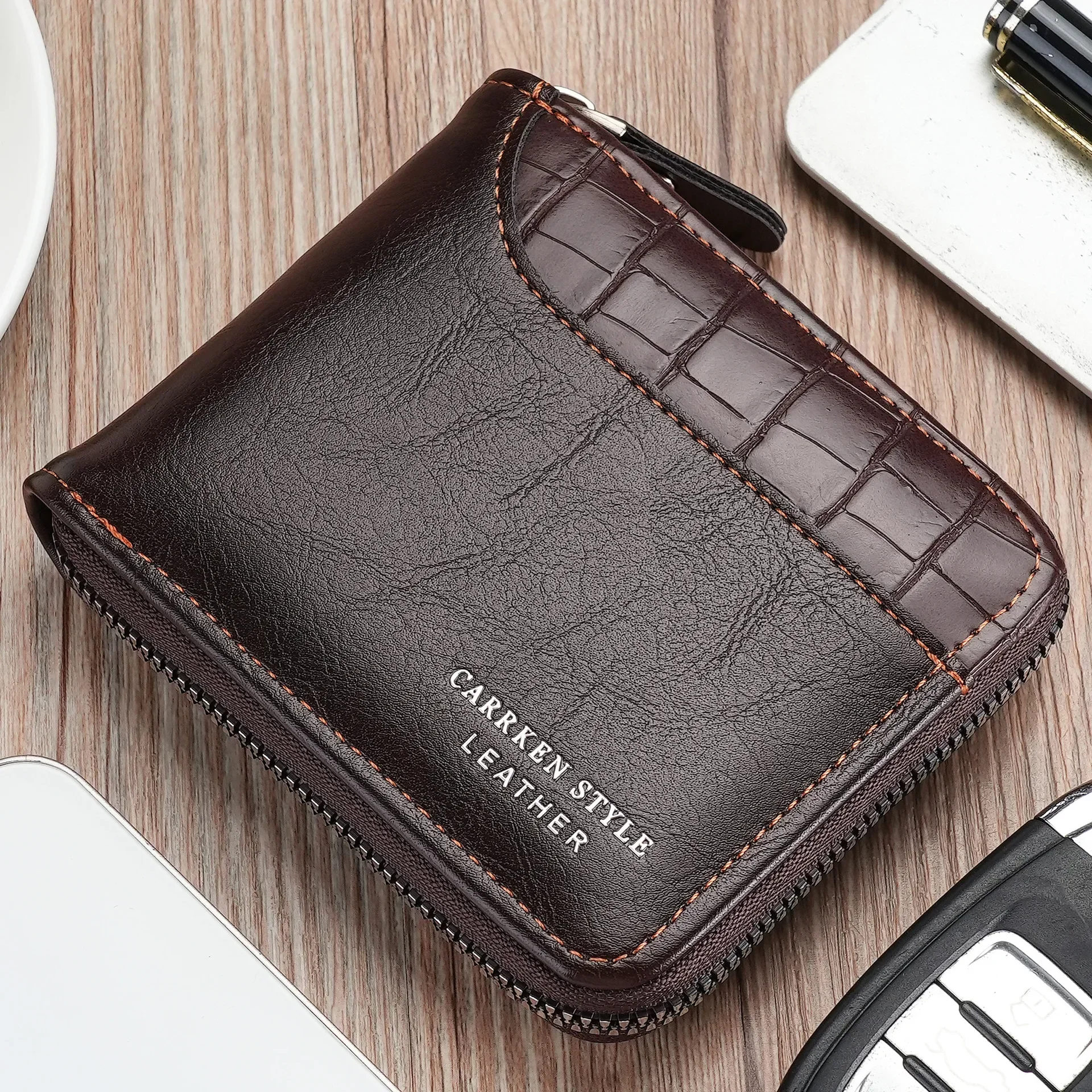 Leather Men's Wallet Luxury Mens Purse Male Zipper Card Holders with Coin Pocket Rfid Wallets Gifts for Men Money Bag