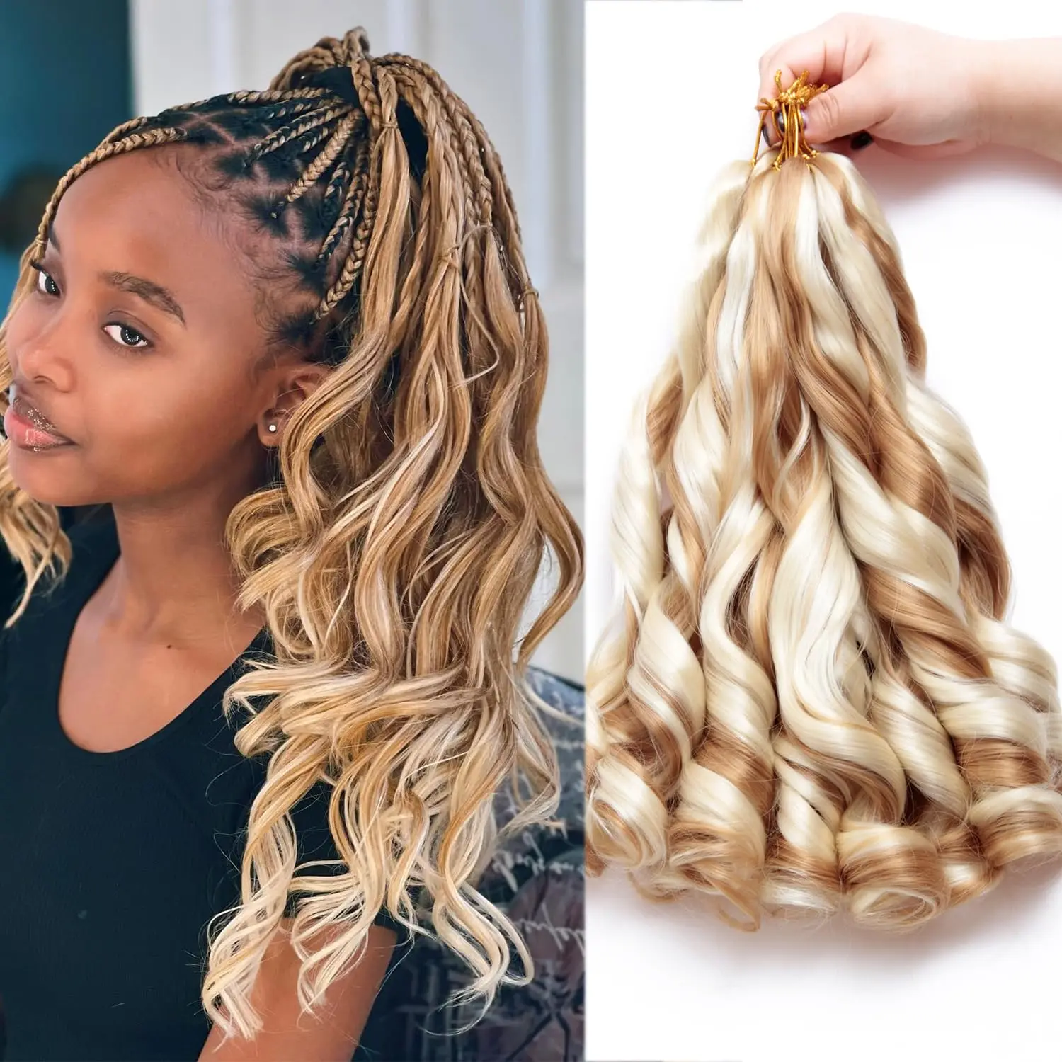 

Французские вьющиеся волосы для плетения, 8 упаковок, вьющиеся плетеные волосы, предварительно растянутые для коробочных косичек, синтетические французские кудри, надувные, свободные, волнистые