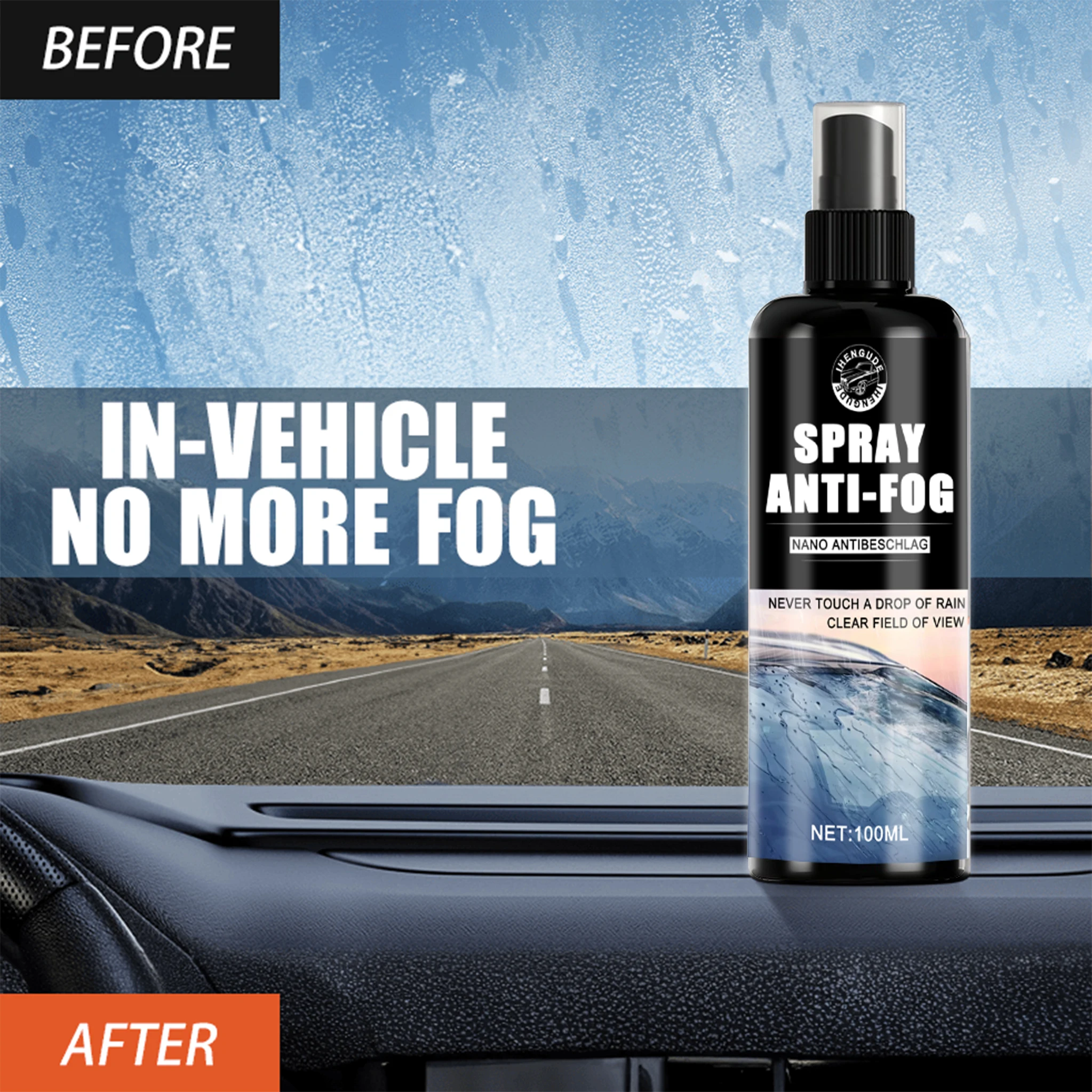 Nano Anti-Fog Glass Spray, Used for Clear Vision Anti-Fogging on Car Windows, Helmets, Windshields, and Interior Windows, Quick-Drying Liquid Spray for Mirrors