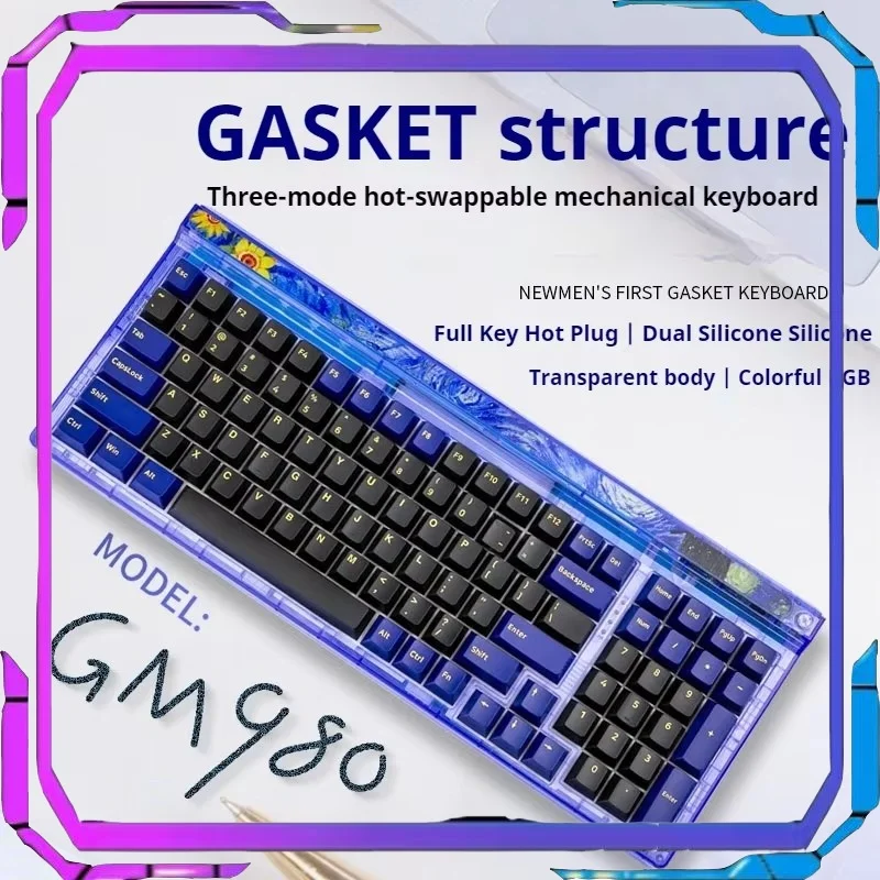 Gm980 Three Mode Mechanical Keyboard Supports Hot Plug 100 Keys Rgb Cool Light Effect Tablet Laptop Office Gaming Keyboards