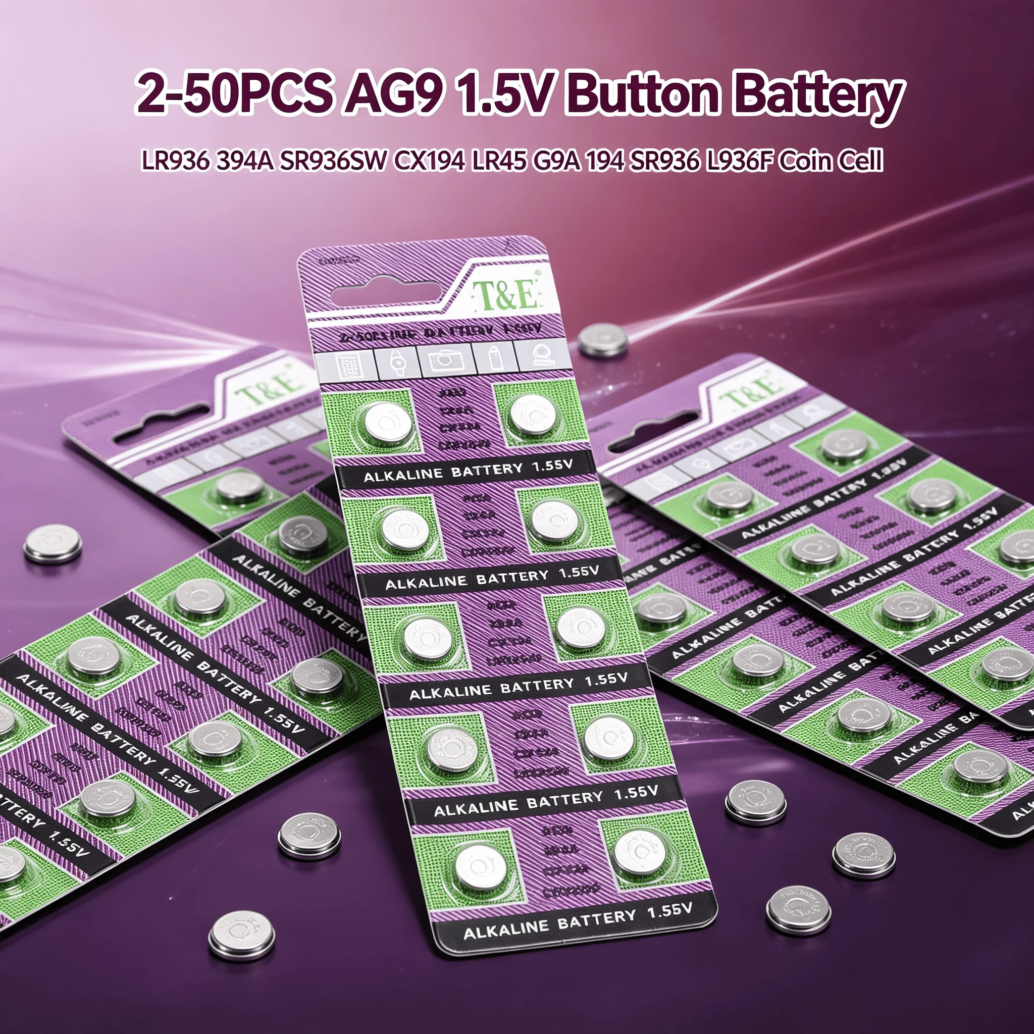 2-100PCS AG9 1.5V Button Battery LR936 394A SR936SW CX194 LR45 G9A 194 SR936 L936F Coin Cell For Watch Remote Small Electronics