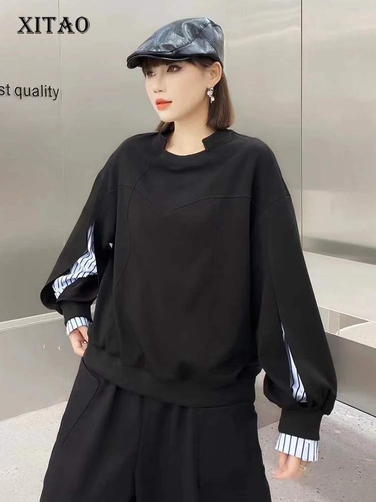 XITAO Asymmetrical Patchwork Solid Color Sweatshirts O-neck Pullover Long Sleeve Loose 2023 Autumn New Casual All Match LYD1351