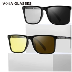 Color Change Grey Frame Photochromic Polarized Sunglasses Men Square Classic Chameleon Glasses Transition Lens Eyewear