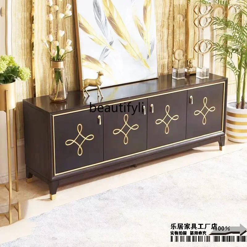 A48 American solid wood TV cabinet modern simple gold-painted audio-visual cabinet Chinese living room light luxury