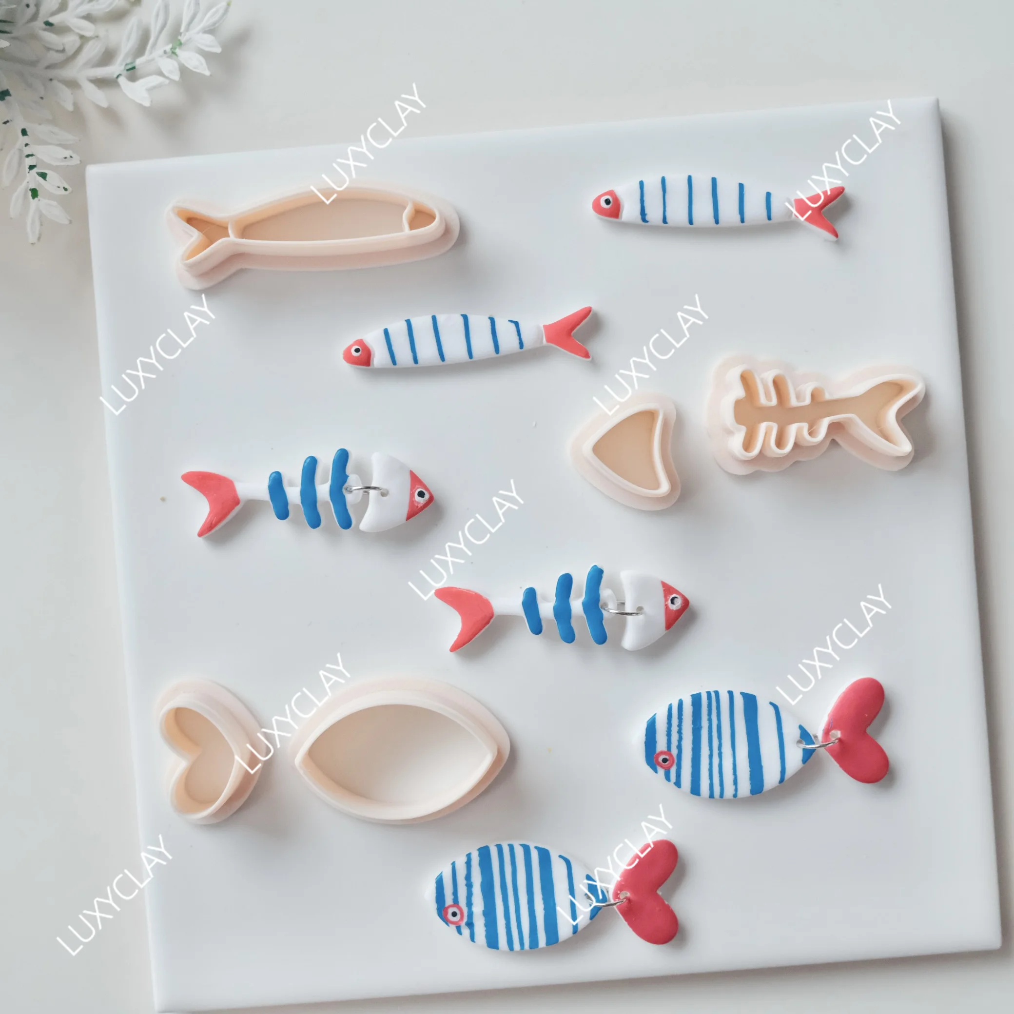 5pcs/set Cute Fish Shape Polymer Clay Cutters for Earrings & Jewelry Making, Long Skinny Fish Clay Molds, Fish Bone Clay Cutters
