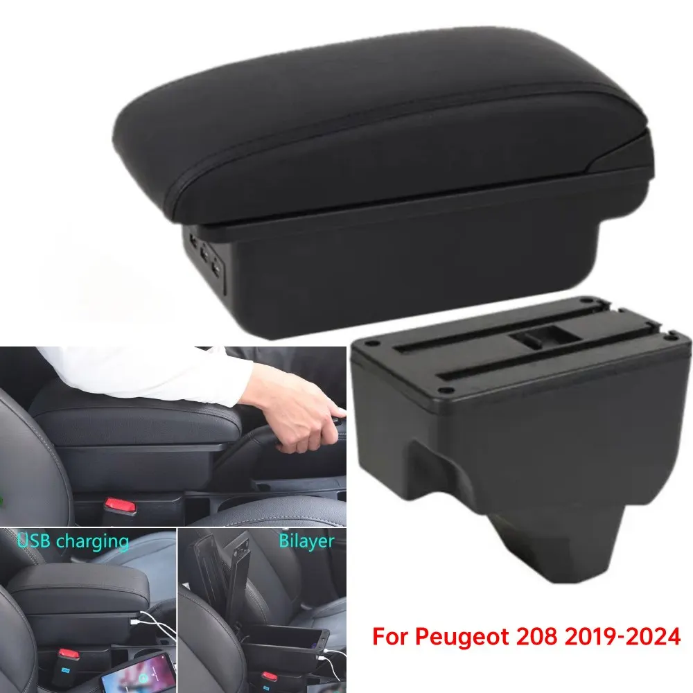 Car Armrest Box for Peugeot 208 2019-2024, Centre Console Armrest Storage Compartment Professional car modification Accessories