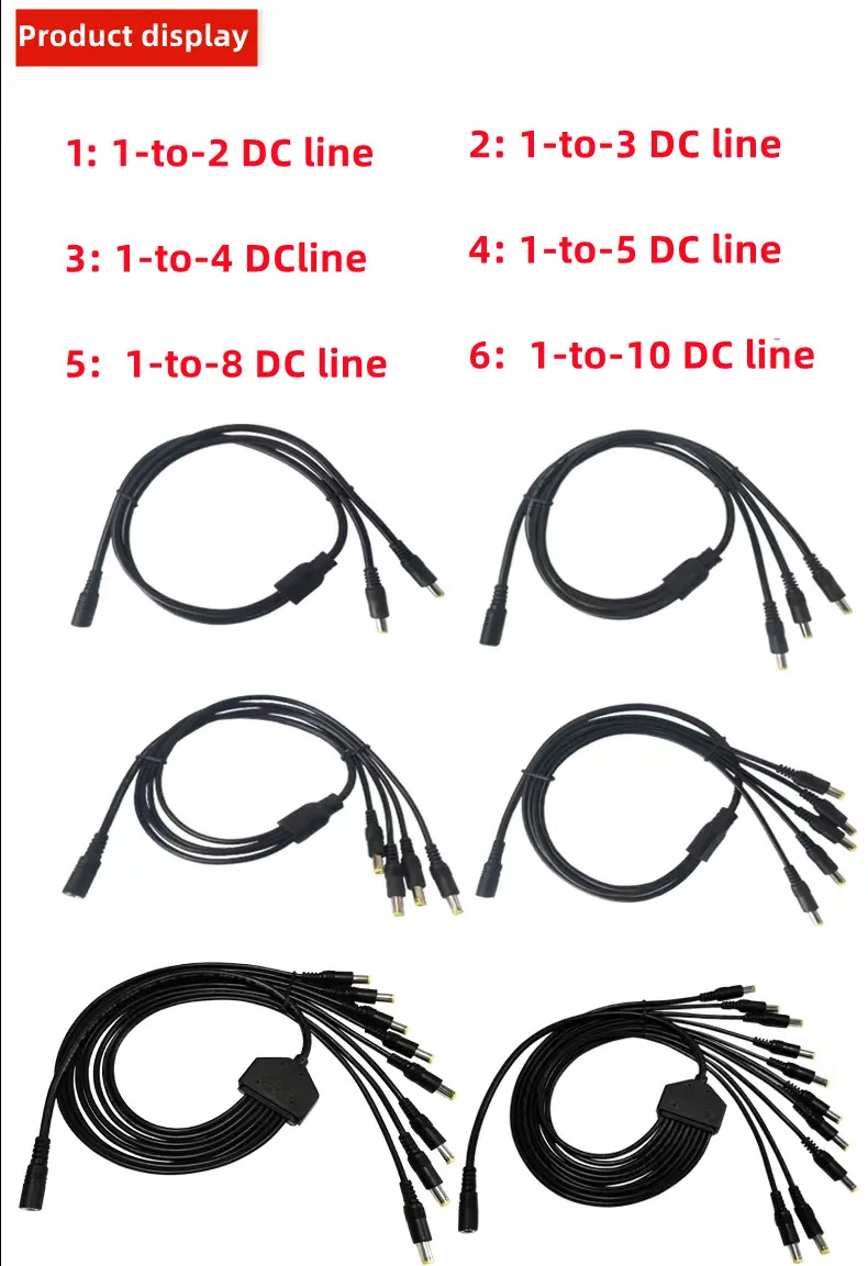 12V10A แหล่งจ่ายไฟแตะสาย 5PCS DC5.5 * 2.1 สายไฟ 1-to-2/3/4 /5/8/10 สายไฟการตรวจสอบ/สายเชื่อมต่อ LED