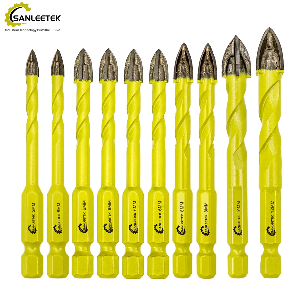 

SANLEETEK 10pcs Drill Bits Alloy Hole Saw Set Cross Handhold Drill Accessory Woodworking Tool 5-12mm Quick Release Shank Plastic
