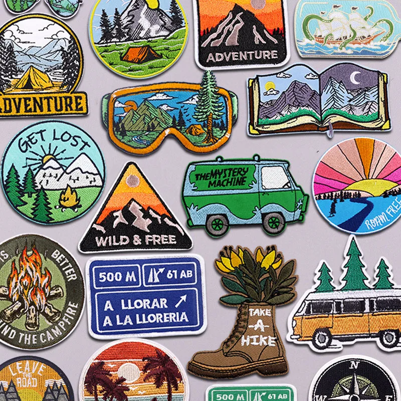 Outdoor Wandern Camping Gestickte Patches Eisen Auf Patches Für Kleidung thermoadhäsive Abenteuer Berg Patches Auf Kleidung DIY