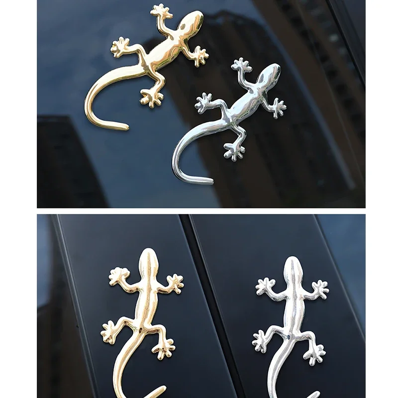 2pcs Set Plastic ABS Plating Lizard Gecko Funny 3D Waterproof Car Truck Sticker Lizard Gecko Badge Emblem Decor Car Accessories
