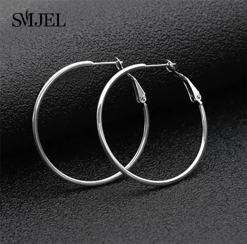 Exaggerated Big Circle Earrings 30/40/50/60mm Stainless Steel Hoop Earring for Women Girls Huggies Punk Jewelry