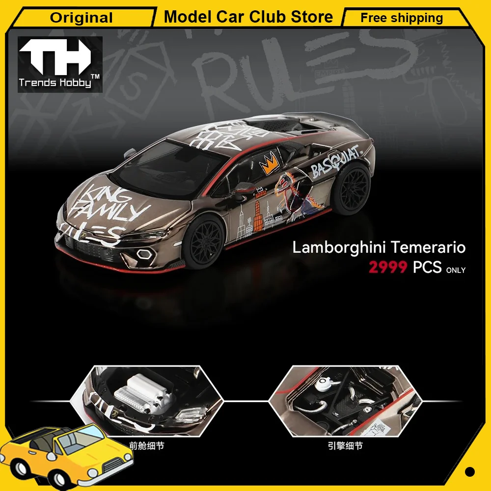 

Trends Hobby TH 1:64 Scale Lamborghini Temerario Basquiat Bull and Shield 2026 HEC Alloy Car Model Mini Diecast Collection Toys
