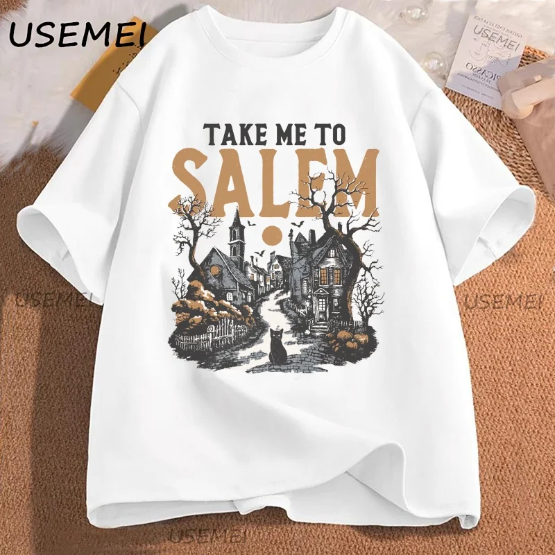 

Retro Halloween Graphic T Shirts Halloween Town T Shirt Fall Casual Cotton Short Sleeve Round Neck Tees Loose Streetwear